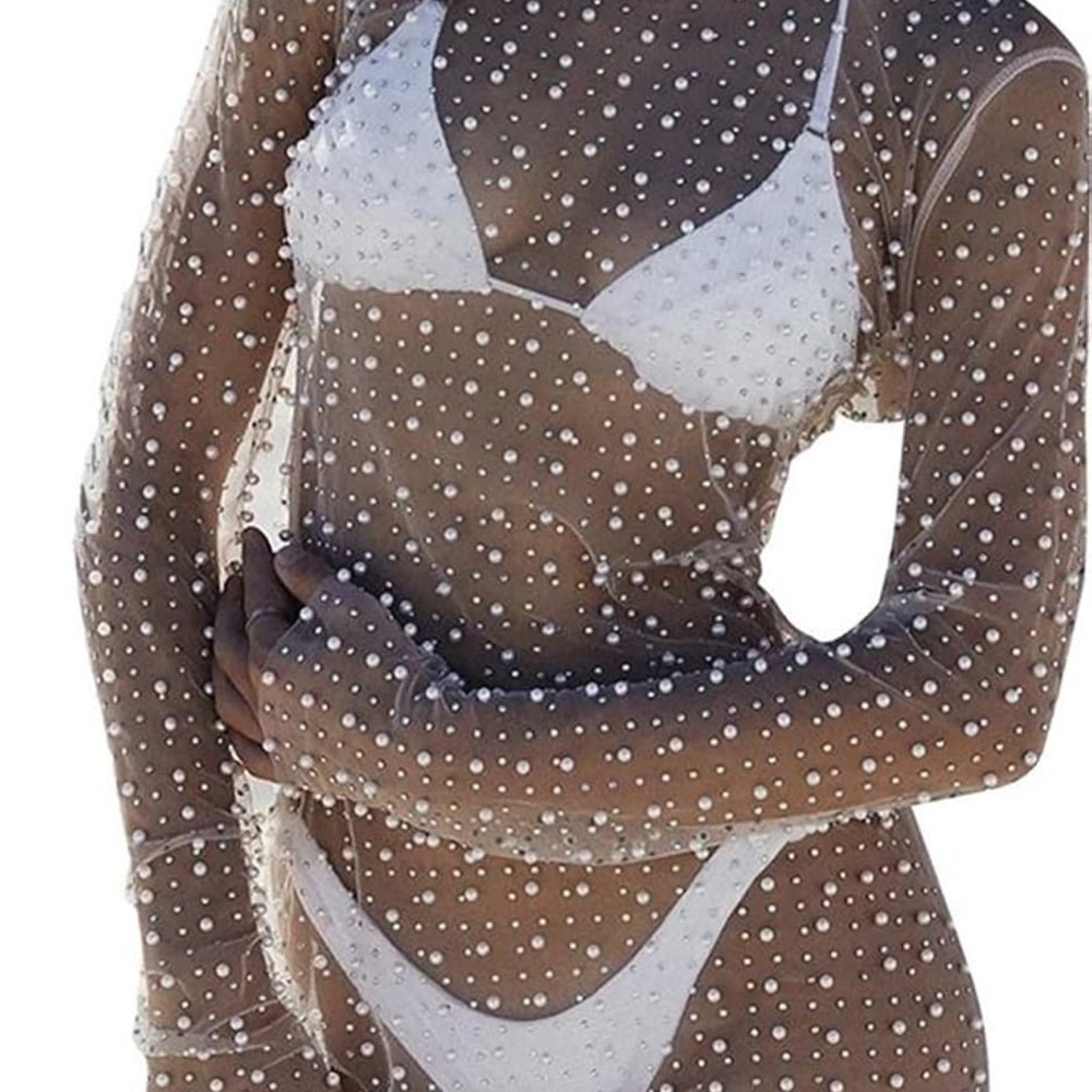 Sheer Mesh Pearl-Embellished Cover-Up